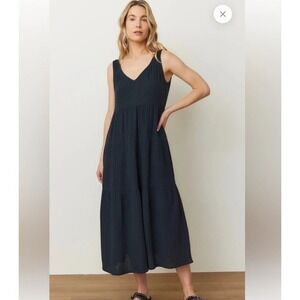 Marine Layer Double Gauze Tiered Maxi Dress Black V-Neck Sleeveless Medium